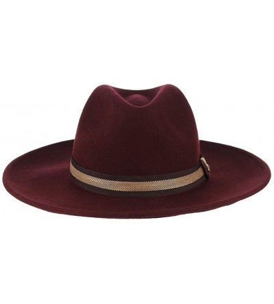 Fedoras Men Vintage Wool Wide Brim Fedora Hat Solid Crushable Trilby Panama Hat with Belt - Burgundy - CP18MDN8GQN $37.06