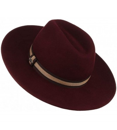 Fedoras Men Vintage Wool Wide Brim Fedora Hat Solid Crushable Trilby Panama Hat with Belt - Burgundy - CP18MDN8GQN $37.06