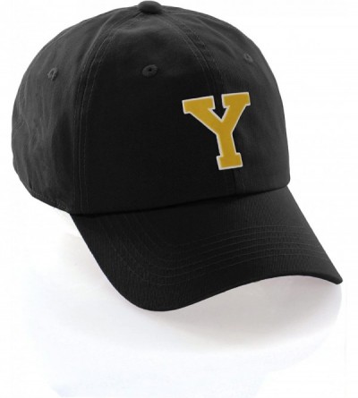 Baseball Caps Customized Letter Intial Baseball Hat A to Z Team Colors- Black Cap White Gold - Letter Y - CI18ET4L9CC $25.15