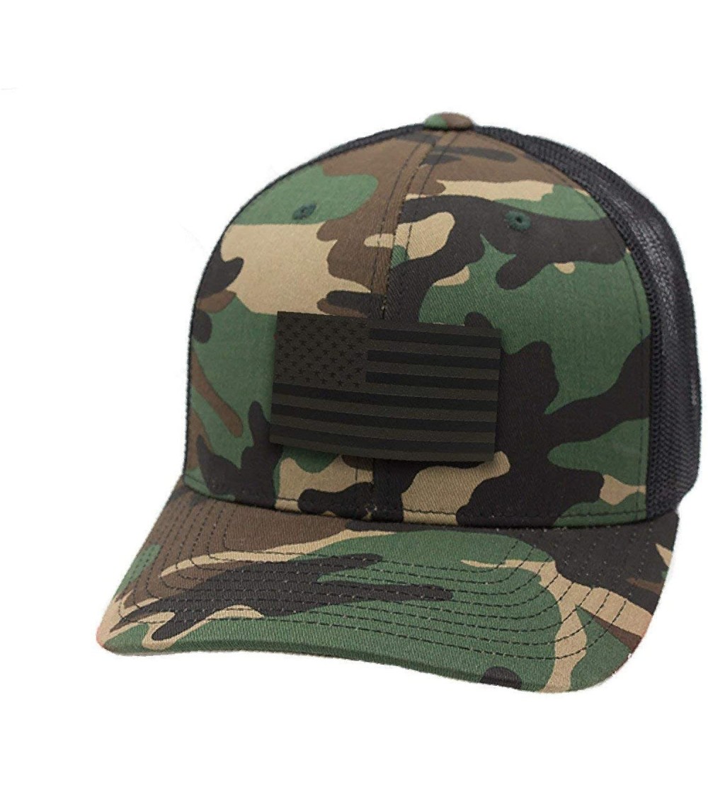 Baseball Caps USA 'Midnight Glory' Dark Leather Patch Hat Curved Trucker - One Size Fits All - Camo - CG18IGQNCEO $35.84