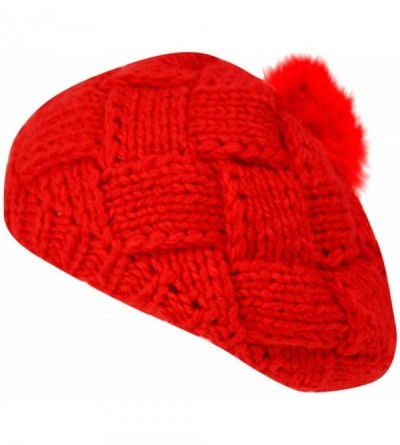 Berets Women Winter Warm Ski Knitted Crochet Baggy Skullies Cap Beret Hat - Br1660red - CA187GC678S $22.09