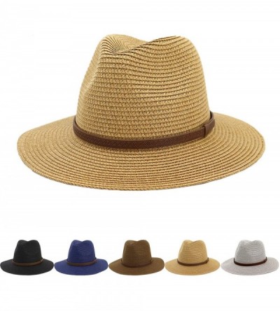 Fedoras Womens Foldable Summer Straw Hat Beach Cap Fedora Sun Beach hat UPF50+ - Fashion Khaki - CW18O75X4HA $14.41