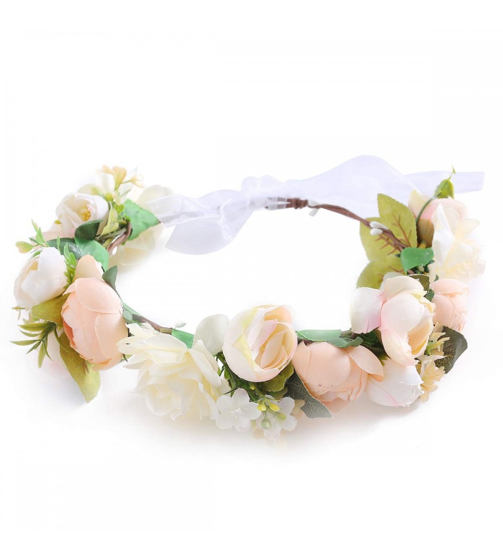 Headbands Adjustable Bridal Flower Garland Headband Flower Crown Hair Wreath Halo Boho Bridal Flower Wreath (E-Pink) - C718SE...