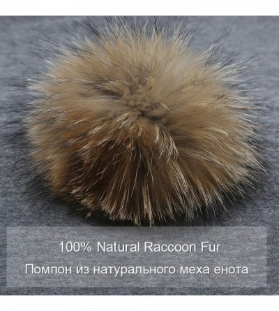 Skullies & Beanies Knitted Real Fur Hat 100% Real Raccoon Fur Pom Pom Hat Winter Women Hat Beanie for Women - Black - CC18LZ7...
