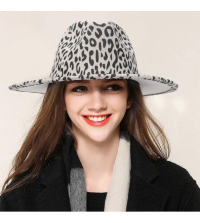 Fedoras Women's Wide Brim Fedora Wool Hat Leopard Print Wool Panama Trilby Felt Hat Gentleman Hat - Off-white - C818X5ZSMZ5 $...