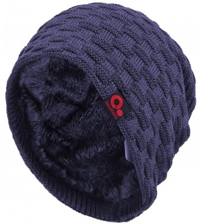 Skullies & Beanies Fall Winter Thick Knit Oversize Slouchy Beanie Hat Warm Fur Lined Ski Skull Cap - Blue - CM12O5NO1ZX $10.61