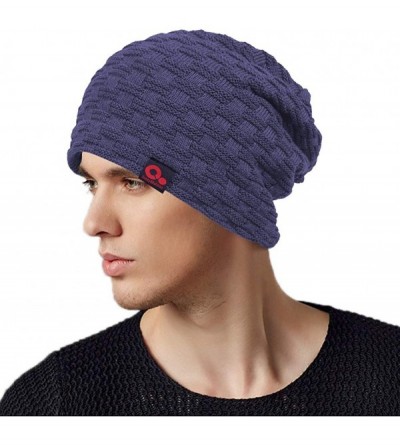 Skullies & Beanies Fall Winter Thick Knit Oversize Slouchy Beanie Hat Warm Fur Lined Ski Skull Cap - Blue - CM12O5NO1ZX $10.61