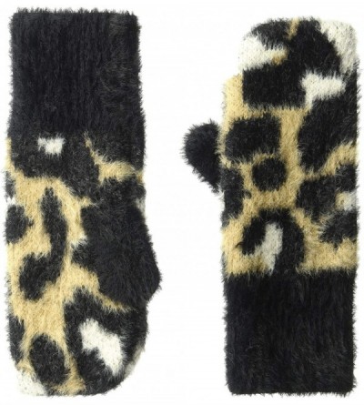 Skullies & Beanies Women's Animal Print Fuzzy Knit Scarf- Beanie- and Mittens Set - Animal Print Mittens - CF18REWLOHE $11.67
