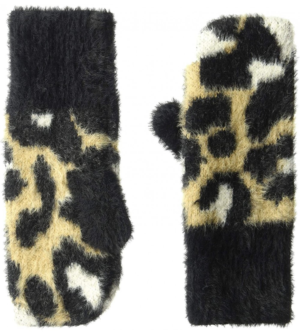 Skullies & Beanies Women's Animal Print Fuzzy Knit Scarf- Beanie- and Mittens Set - Animal Print Mittens - CF18REWLOHE $17.86