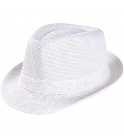 Sun Hats Women Men's Summer Short Brim Straw Fedora Beach Sun Hat Jazz Cap - White - CL18G049IZW $17.54