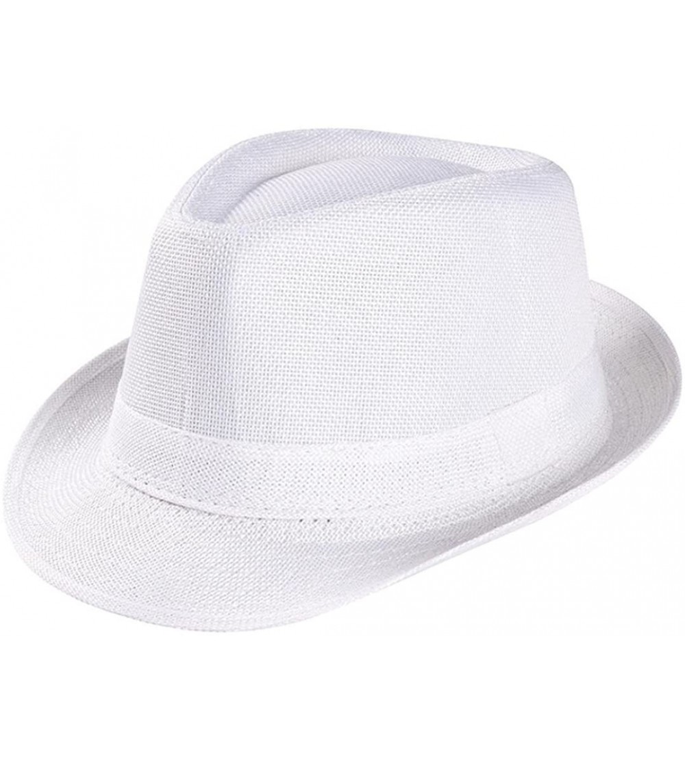 Sun Hats Women Men's Summer Short Brim Straw Fedora Beach Sun Hat Jazz Cap - White - CL18G049IZW $9.37