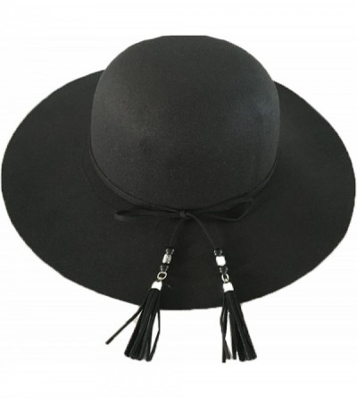 Fedoras Women's Felt Floppy Hat - Black - CF12MXW2KDC $26.35