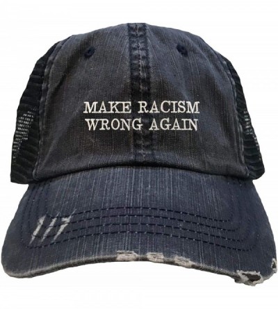 Baseball Caps Adult Make Racism Wrong Again Embroidered Distressed Trucker Cap - Navy/ Navy - CP18HU93ZMG $47.66