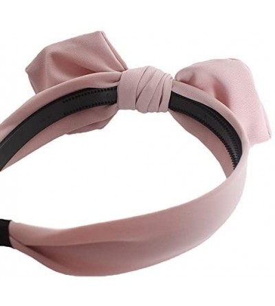 Headbands Womens Solid Bow Tie Hair Band Headbands with Teeth - Pink - CY18GD2H5AL $10.03