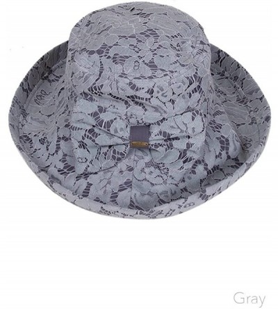 Sun Hats Women's Adjustable Floral Lace with Ribbon Accent Cotton Beach Summer Sun Hat - Grey - C818ONU2MUQ $23.30