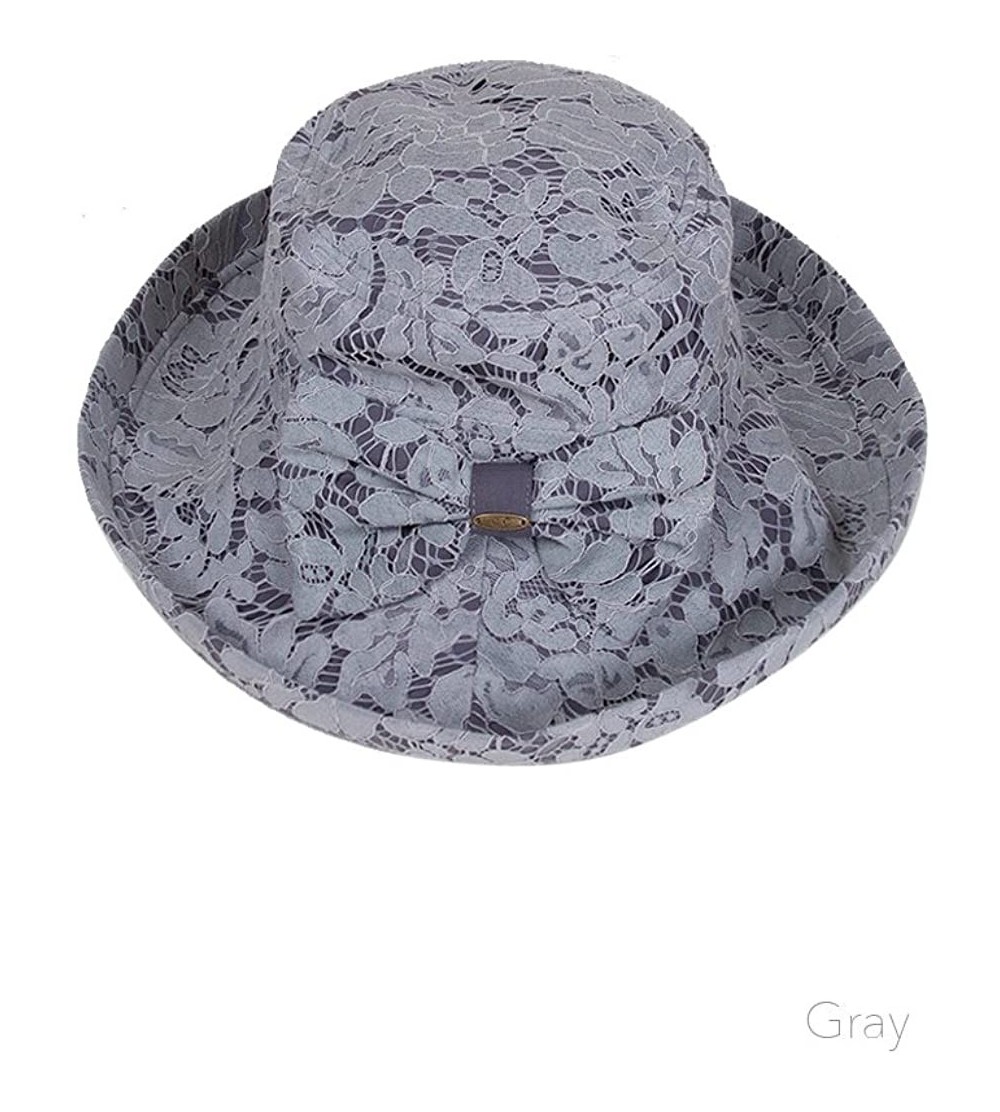 Sun Hats Women's Adjustable Floral Lace with Ribbon Accent Cotton Beach Summer Sun Hat - Grey - C818ONU2MUQ $23.30