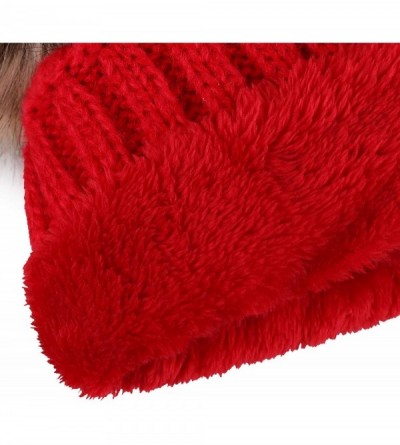 Skullies & Beanies Womens Winter Thick Cable Knit Beanie Hat with Faux Fur Pompom Ears - Red Beanie With Coffee Pompom - CZ18...