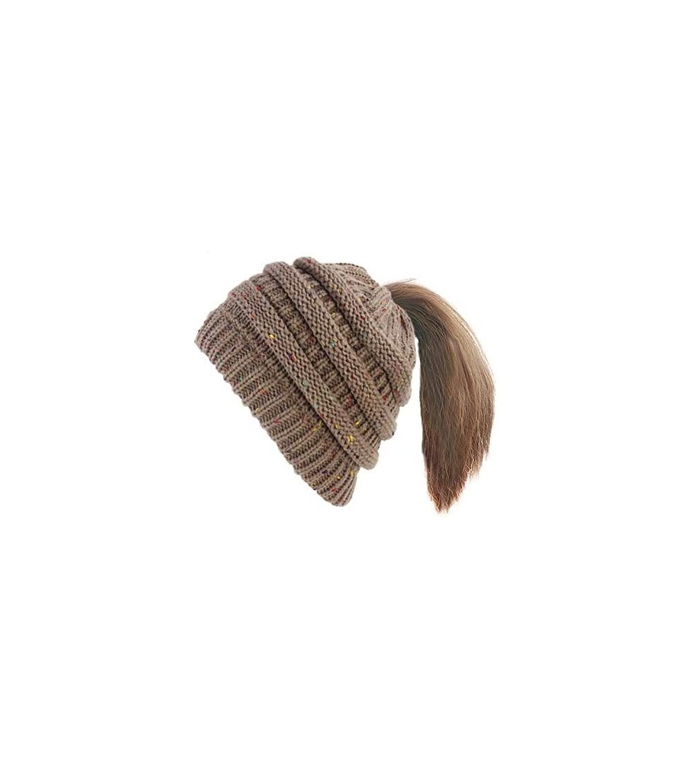 Skullies & Beanies Women Winter Warm Stretch Knitted Cap Beanie Hats Headband Skull Beanies Wool Thick Baggy - Brown - CX18A3...