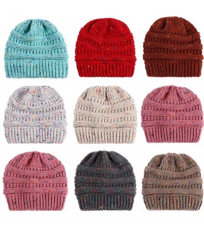 Skullies & Beanies Women Winter Warm Stretch Knitted Cap Beanie Hats Headband Skull Beanies Wool Thick Baggy - Brown - CX18A3...
