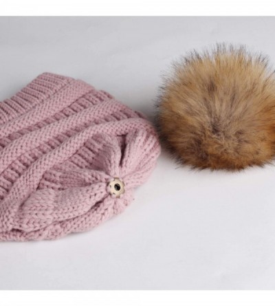 Skullies & Beanies Womens Winter Knit Slouchy Beanie Hat Warm Skull Ski Cap Faux Fur Pom Pom Hats for Women - CI18HHRQ7OA $11.57