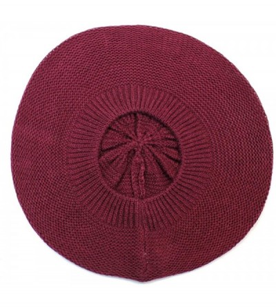 Berets JTL Beret Beanie Hat for Women Fashion Light Weight Knit Solid Color - 2pcs-pack Wine and Black - CJ18QHLQADU $32.96