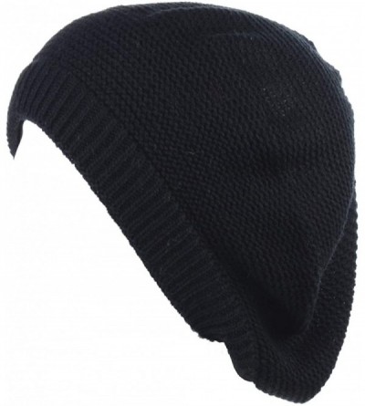 Berets JTL Beret Beanie Hat for Women Fashion Light Weight Knit Solid Color - 2pcs-pack Wine and Black - CJ18QHLQADU $32.96