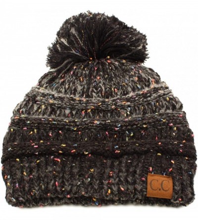 Skullies & Beanies Confetti Ombre Big Pom Pom Warm Chunky Soft Stretch Knit Beanie Hat - Black - C412KAJYFUH $18.91