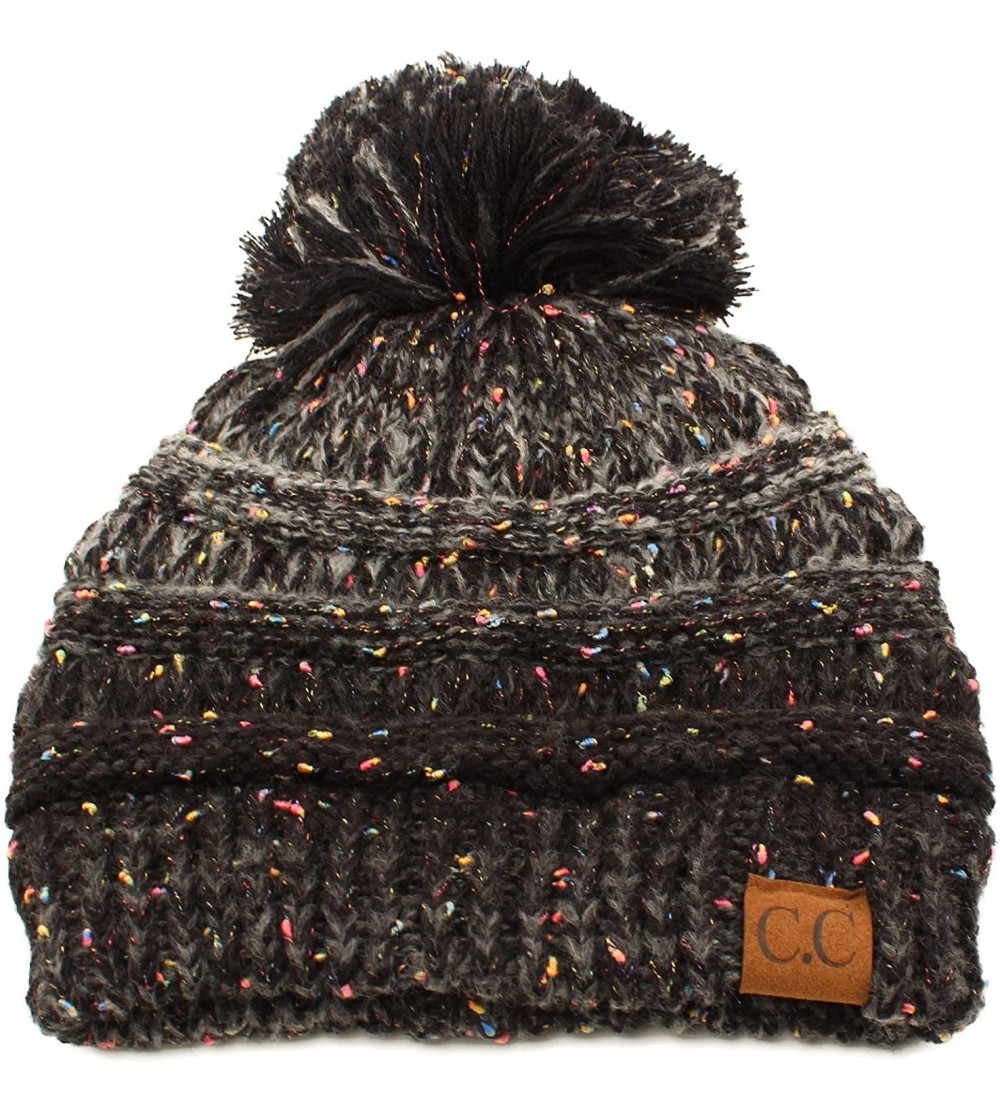 Skullies & Beanies Confetti Ombre Big Pom Pom Warm Chunky Soft Stretch Knit Beanie Hat - Black - C412KAJYFUH $10.70