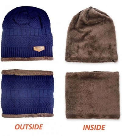 Bucket Hats Womens Slouchy Beanie Winter Hat Knit Warm Snow Ski Skull Outdoor Cap - Beanie and Scarf (Navy) - CA12NTYHWXZ $16.43