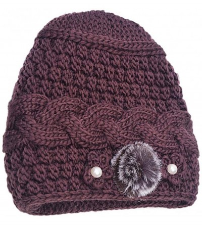 Berets Womens Hats- Elderly Women Fashion Keep Warm Winter Hats Knitted Hand Hook Hat Coffee - CI18M70YLN8 $12.52
