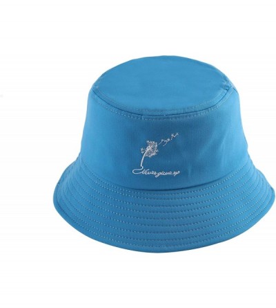 Bucket Hats Unisex Fashion Unique Word Embroidered Bucket Hat Summer Fisherman Cap for Men Women Teens - Blue Dandelion - CG1...