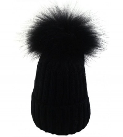 Skullies & Beanies Womens Pom Pom Beanie Hat Winter Fur Hairball Knit Cap - Black - CY1870S2SOX $16.83