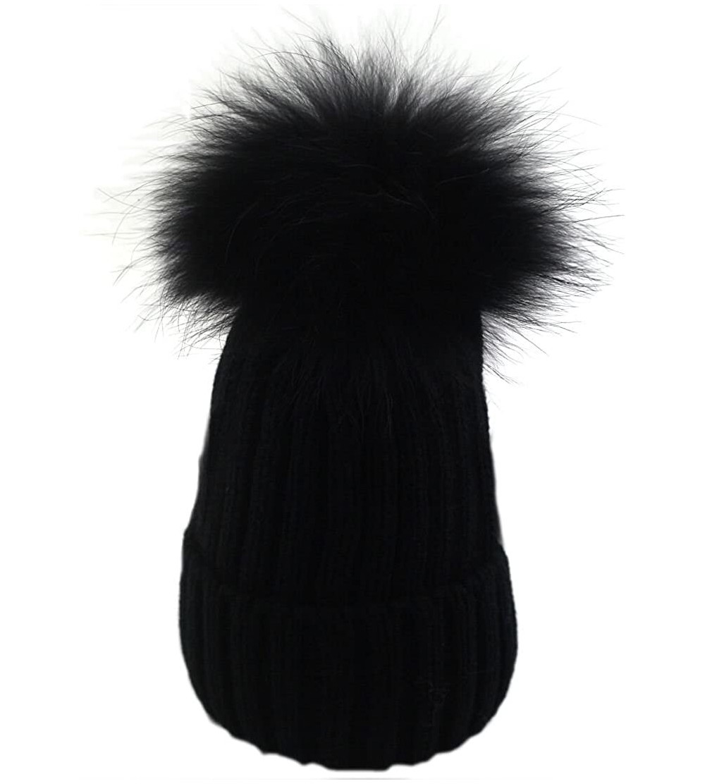 Skullies & Beanies Womens Pom Pom Beanie Hat Winter Fur Hairball Knit Cap - Black - CY1870S2SOX $10.19