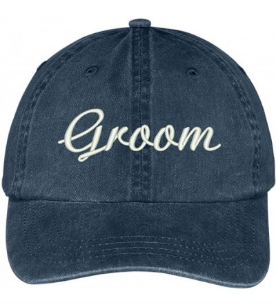 Baseball Caps Groom Embroidered Wedding Party Pigment Dyed Cotton Cap - Navy - CC12FM6G39F $20.76