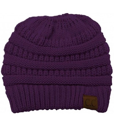 Skullies & Beanies Cable Knit Beanie Messy Bun Ponytail Warm Chunky Hat - Purple - CF18Y39D0DS $18.67