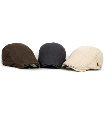 Newsboy Caps Men's Newsboy Gatsby Cabbie Hats Cotton Adjustable Driving Winter Sun Beret Cap - Beige - CT18AHRC7DL $9.66