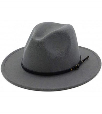 Fedoras Women's Woolen Wide Brim Fedora Hat Classic Jazz Cap with Belt Buckle - Light Gray - C618H85K5AO $15.83