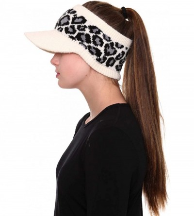 Berets Women's Warm Soft Winter Leopard Detailed Ponytail Beanie Knit Hat Skull Cap - White - CU18AUSMD98 $7.73
