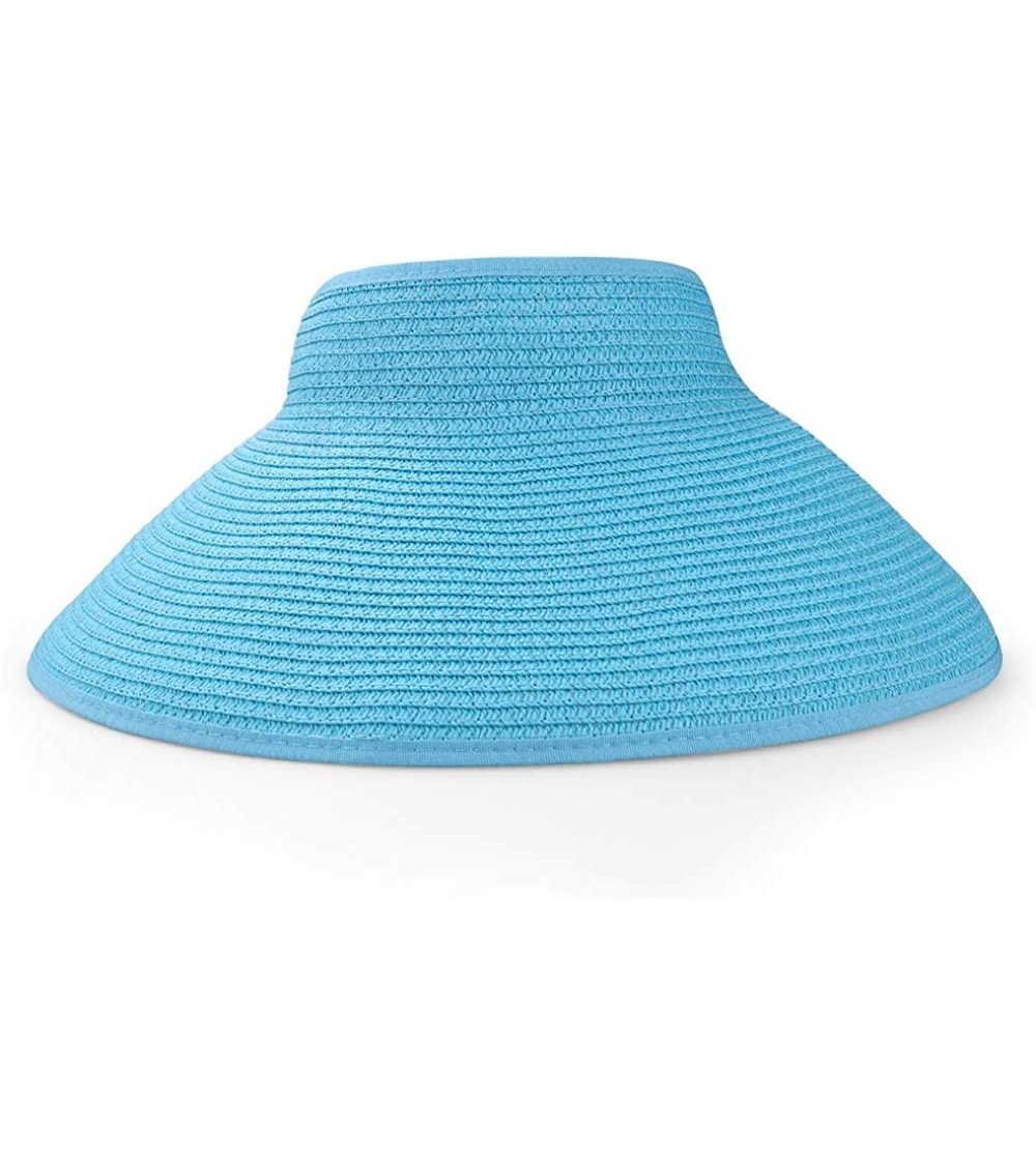 Visors Women's Bow Tie Straw Visor Summer Sun Hat - Aqua - CY12IGSJH5X $11.78