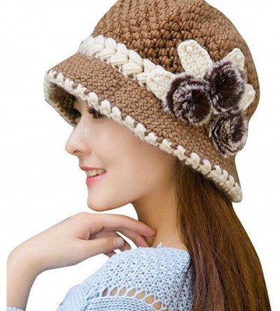 Berets Women Ladies Winter Knitting Hat Warm Artificial Wool Snow Ski Caps With Visor - U-khaki - C2189T6DGG7 $18.22