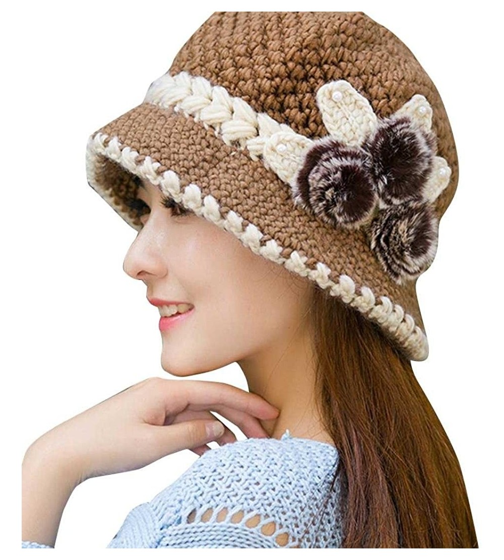 Berets Women Ladies Winter Knitting Hat Warm Artificial Wool Snow Ski Caps With Visor - U-khaki - C2189T6DGG7 $8.63