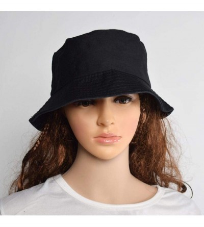 Bucket Hats Sun Protection Bucket Hat- Women Men Cotton Canvas Hat- Fisherman Cap Gifts - Black&black - CS18QXQK9H4 $8.73