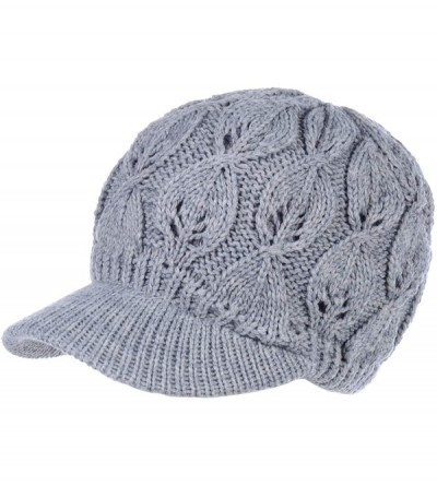 Newsboy Caps Womens Winter Chic Cable Warm Fleece Lined Crochet Knit Hat W/Visor Newsboy Cabbie Cap - Leafy Gray - CO1860GNS5...