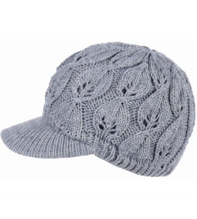 Newsboy Caps Womens Winter Chic Cable Warm Fleece Lined Crochet Knit Hat W/Visor Newsboy Cabbie Cap - Leafy Gray - CO1860GNS5...