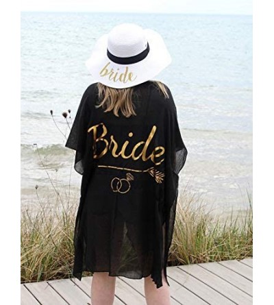 Sun Hats Womens Beach Sun Hat Cover Up Bridal Bride Tribe Maid of Honor Bundle - Bride - White Hat/Black Cover Up - CO18SR0XR...