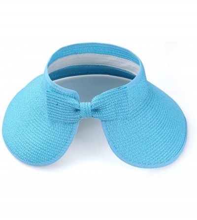 Visors Women's Bow Tie Straw Visor Summer Sun Hat - Aqua - CY12IGSJH5X $11.78