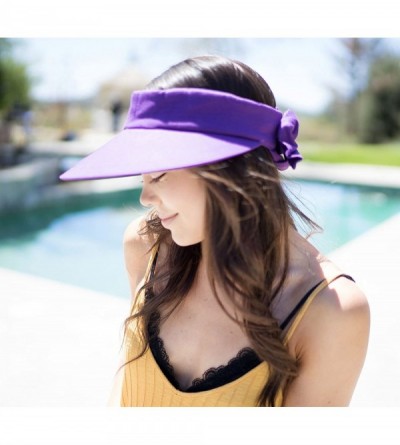 Visors Women's Packable Wide Brim SPF 50+ UV Protection Sun Visor Hat w/Bow - Purple - C918CAL73DI $16.61