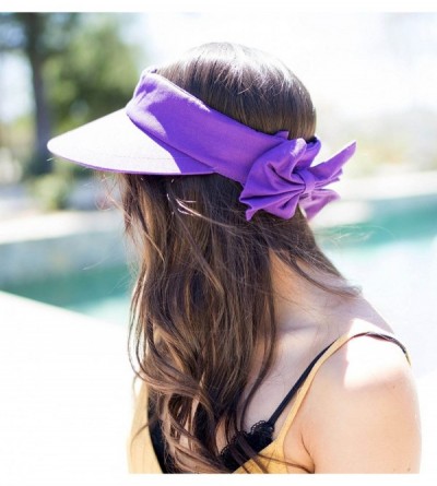 Visors Women's Packable Wide Brim SPF 50+ UV Protection Sun Visor Hat w/Bow - Purple - C918CAL73DI $16.61