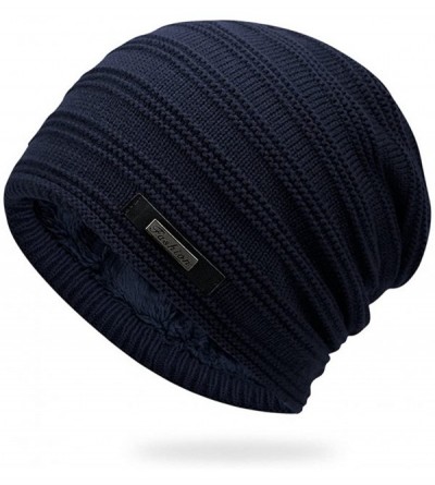 Skullies & Beanies Double-Sided Wearable Trendy Warm Soft Stretch Knit Slouchy Beanie Skull Hat Cap - T0067-blue - C81870IIZW...