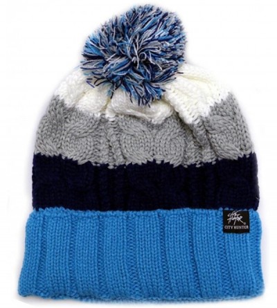 Skullies & Beanies Bold Stripe Pom Pom Knit Hat - Turquoise - CR11ORCDPSD $17.45